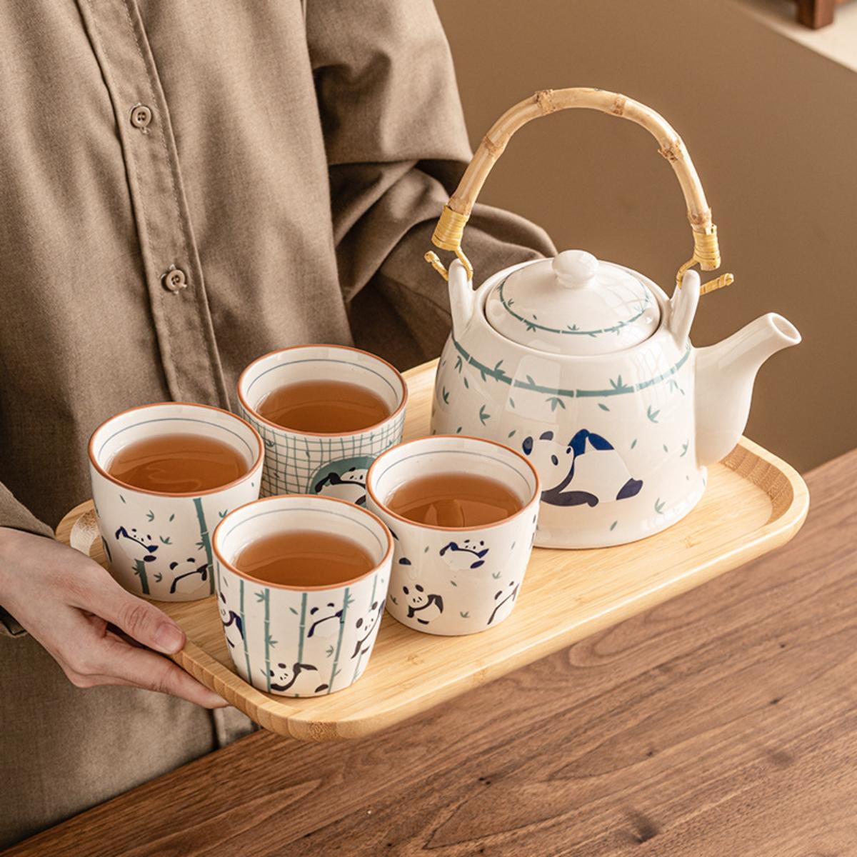 Panda Tea Set Gift Box – Porcelain Gongfu Teapot & Cups with Bamboo Tray, Ideal Gift for Tea Lovers