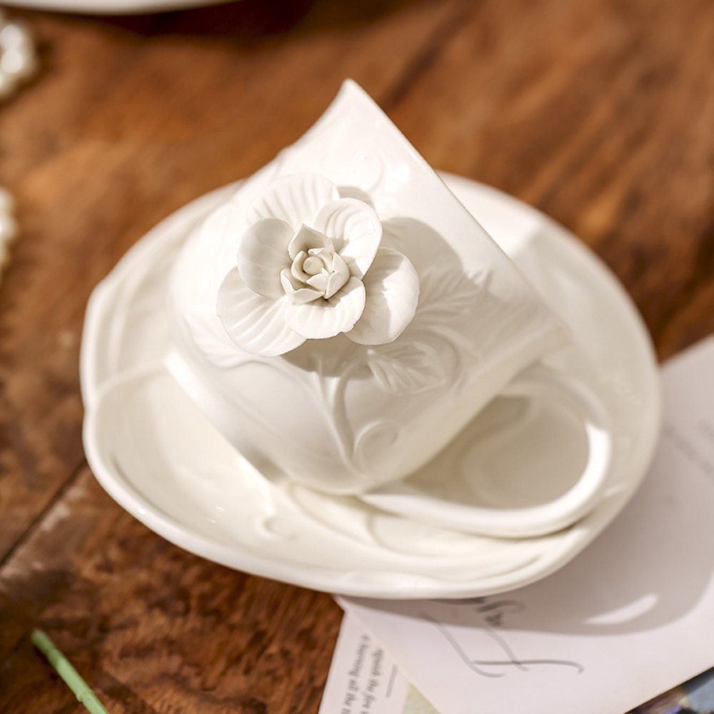 Vintage Embossed Teapot Set with 2 Cups & Saucers – Handmade Ceramic Afternoon Tea Set