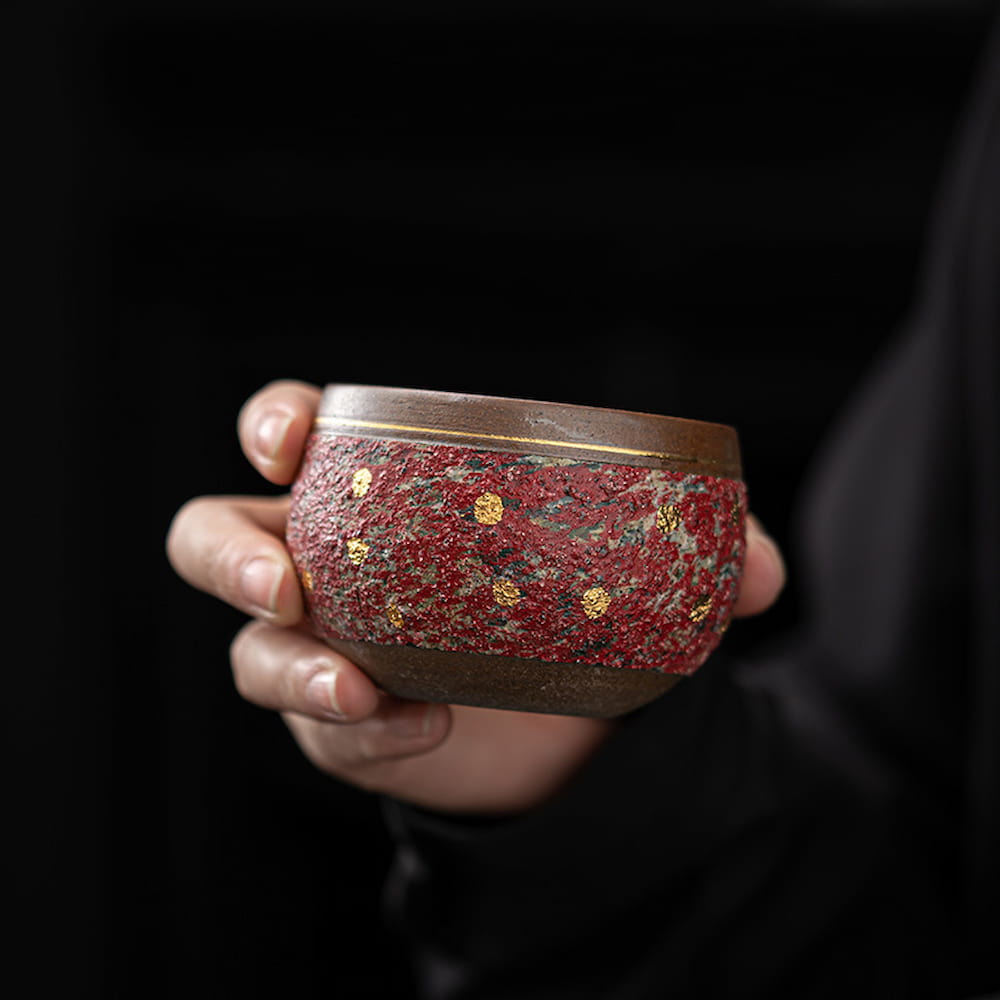 Handmade Rock Mineral Ceramic Tea Cup – Large Elegant Oriental Design