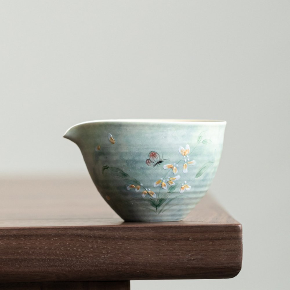 Hand-Painted Watercolor Ceramic Tea Fair Cup – Cymbidium Orchid Tea Pourer
