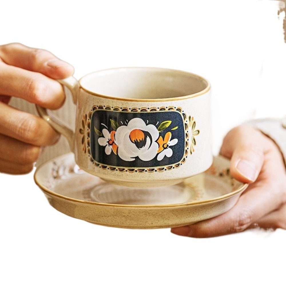 French Vintage Camellia Tea Set Gift Box – Porcelain Teapot & Cups for Two, Elegant Afternoon Tea