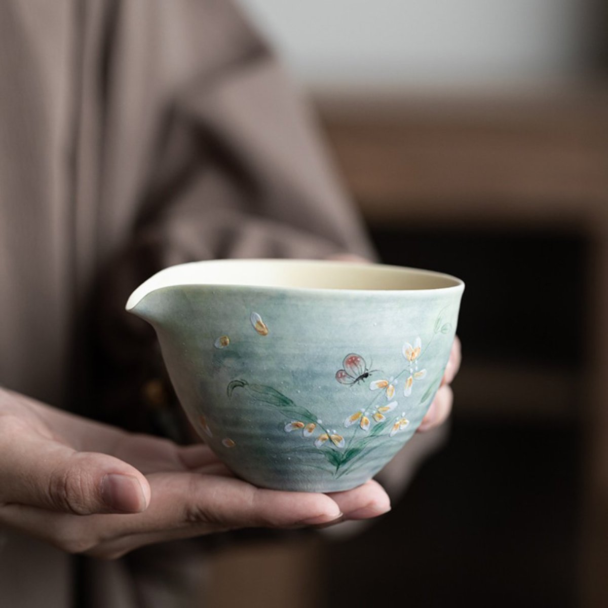 Hand-Painted Watercolor Ceramic Tea Fair Cup – Cymbidium Orchid Tea Pourer