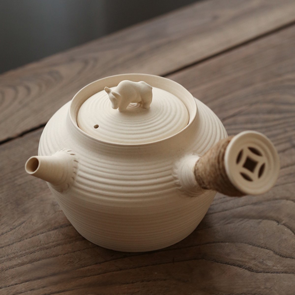 Natural White Clay Teapot + Charcoal Stove – 1 Teapot & 1 Stove 2-Piece Set