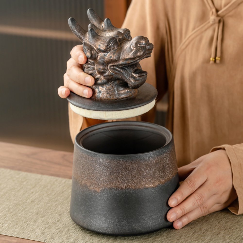 Ceramic Tea Canister with Zodiac Animal Lid – Ideal for Tea, Home Décor and Gifts