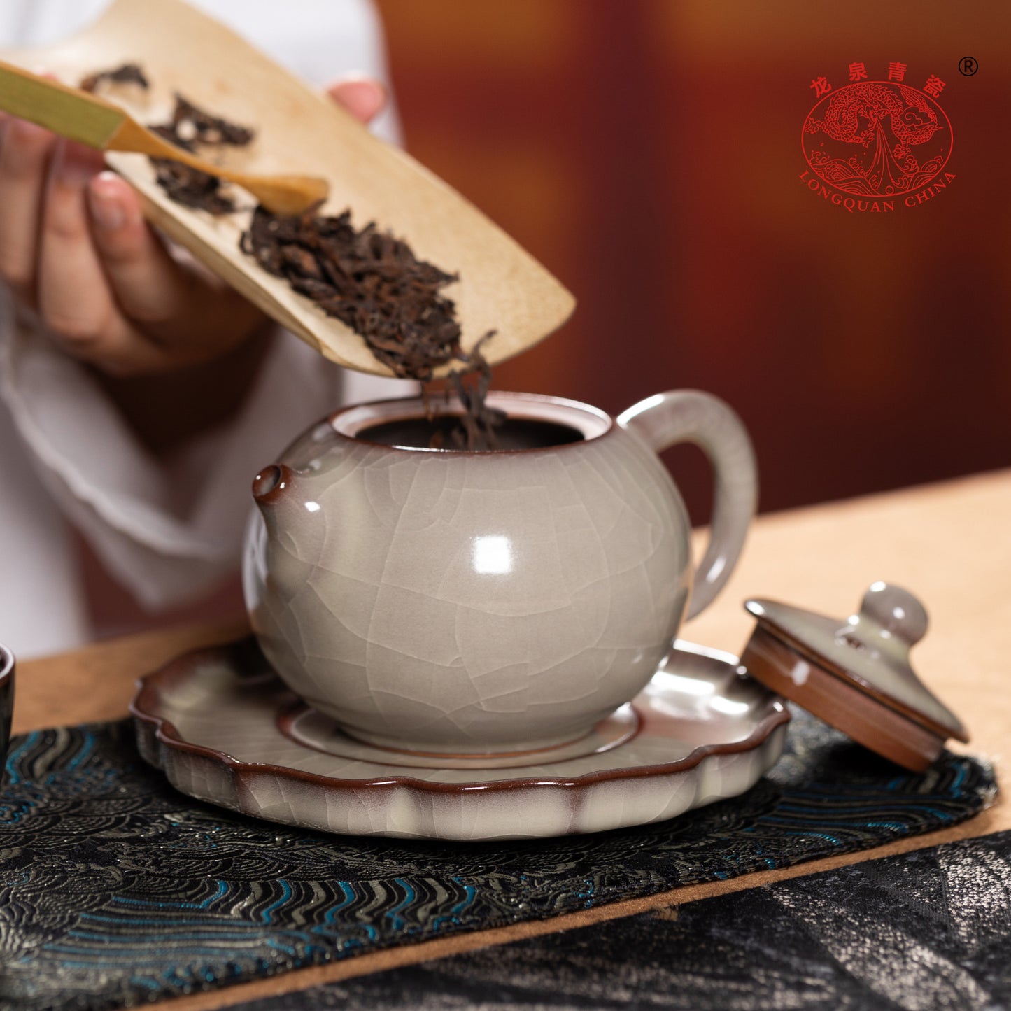 Handmade Longquan Celadon Gongfu Teapot with Stand 250ml