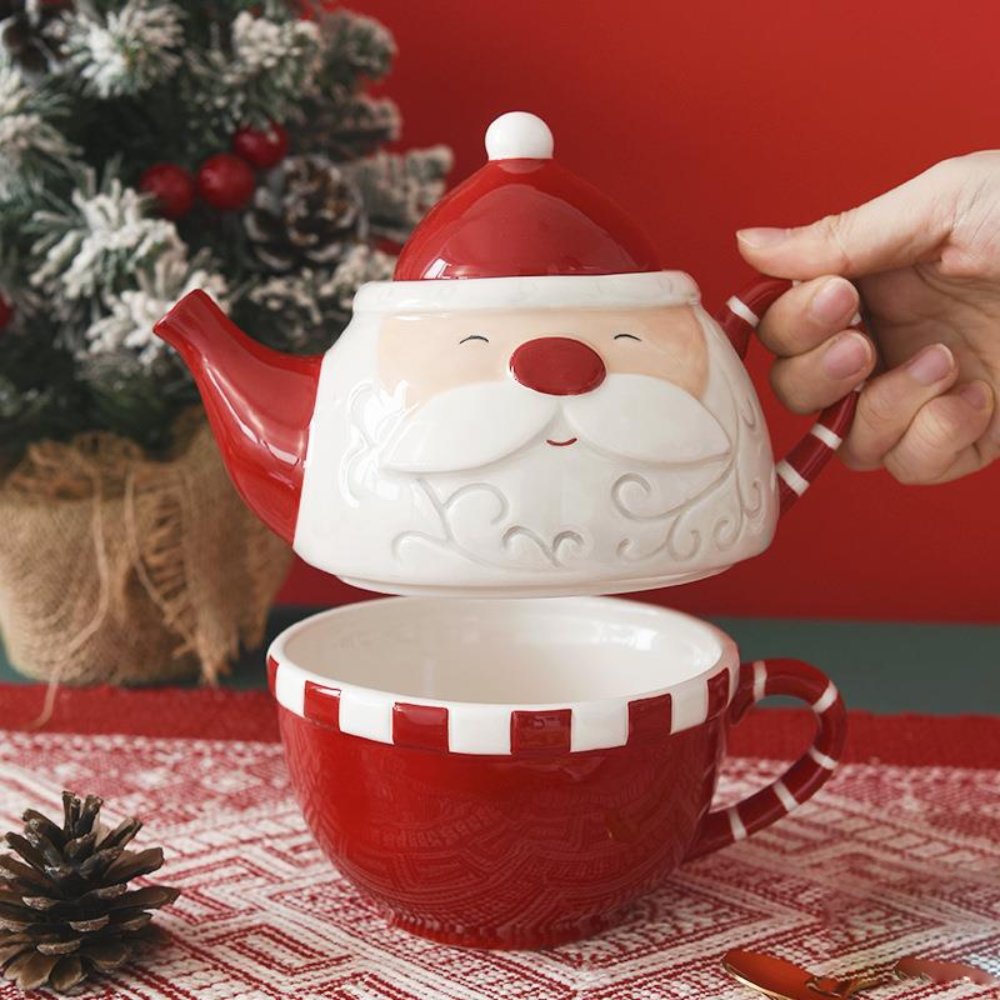 Santa Claus Ceramic Teapot & Cup Set – Modern Cartoon Holiday Tea Set