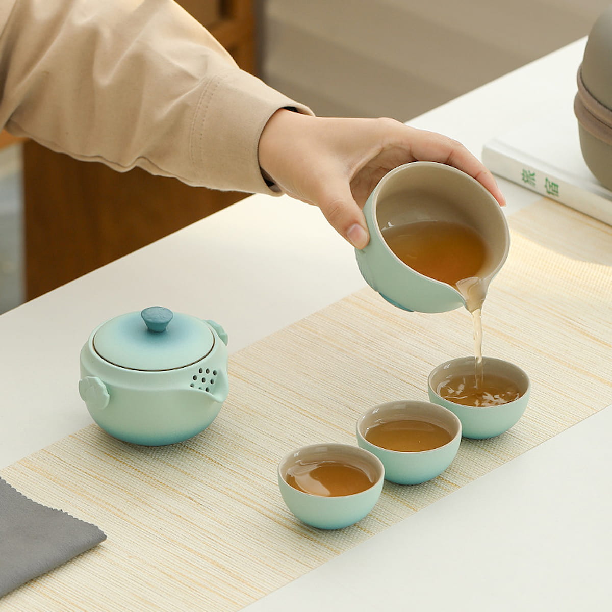 Lotus Travel Gongfu Tea Set – Complete Ceramic Chinese Tea Set in Portable Case