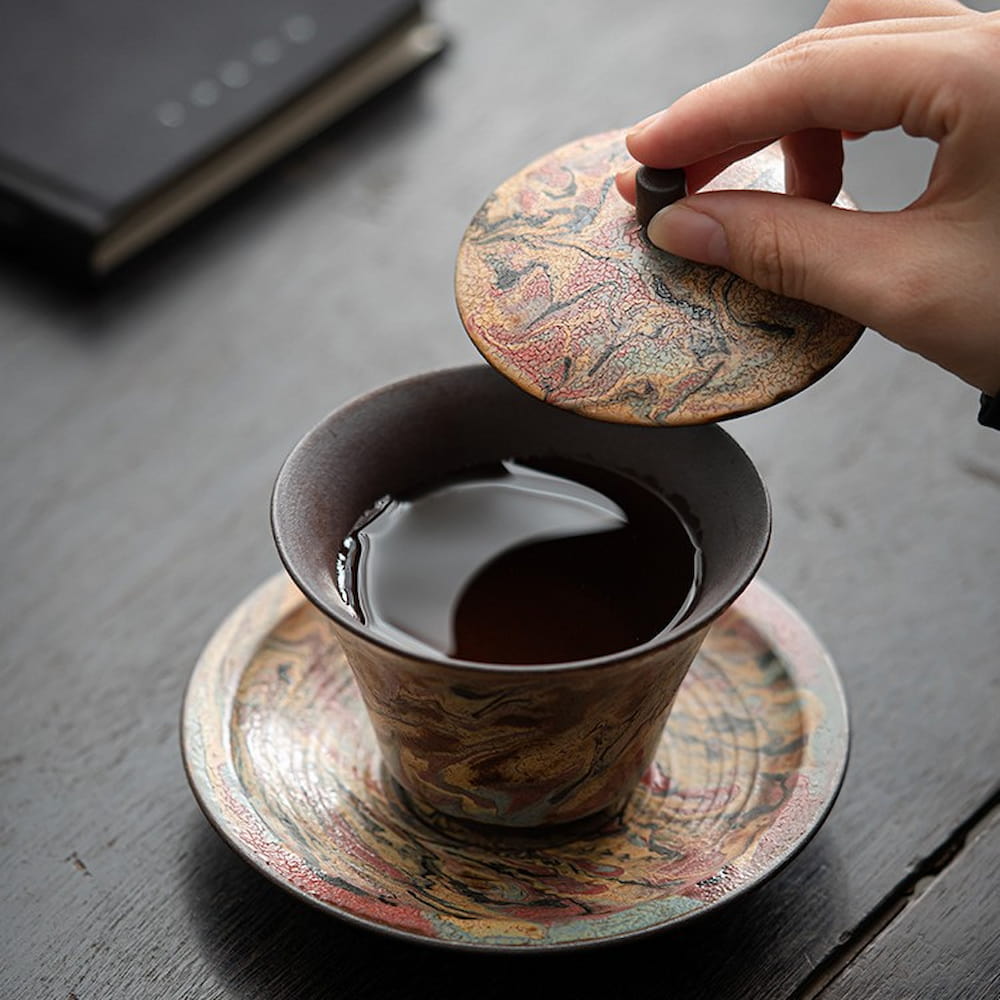 Handmade Dunhuang-Style Ceramic Gaiwan Cup – Hand-Painted Clay Gaiwan for Gongfu Tea