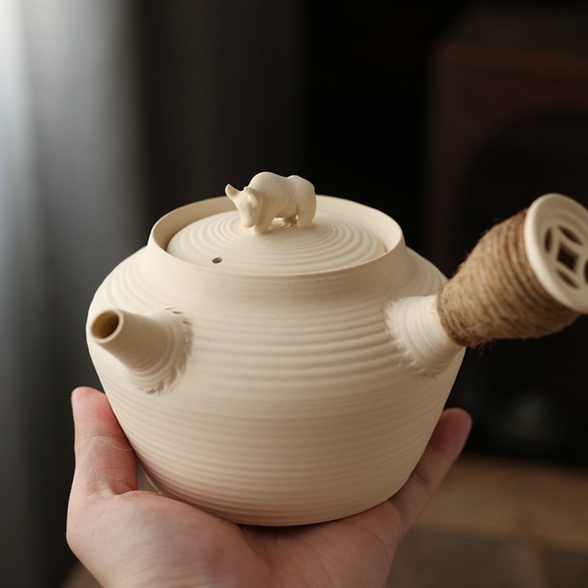 Natural White Clay Teapot + Charcoal Stove – 1 Teapot & 1 Stove 2-Piece Set