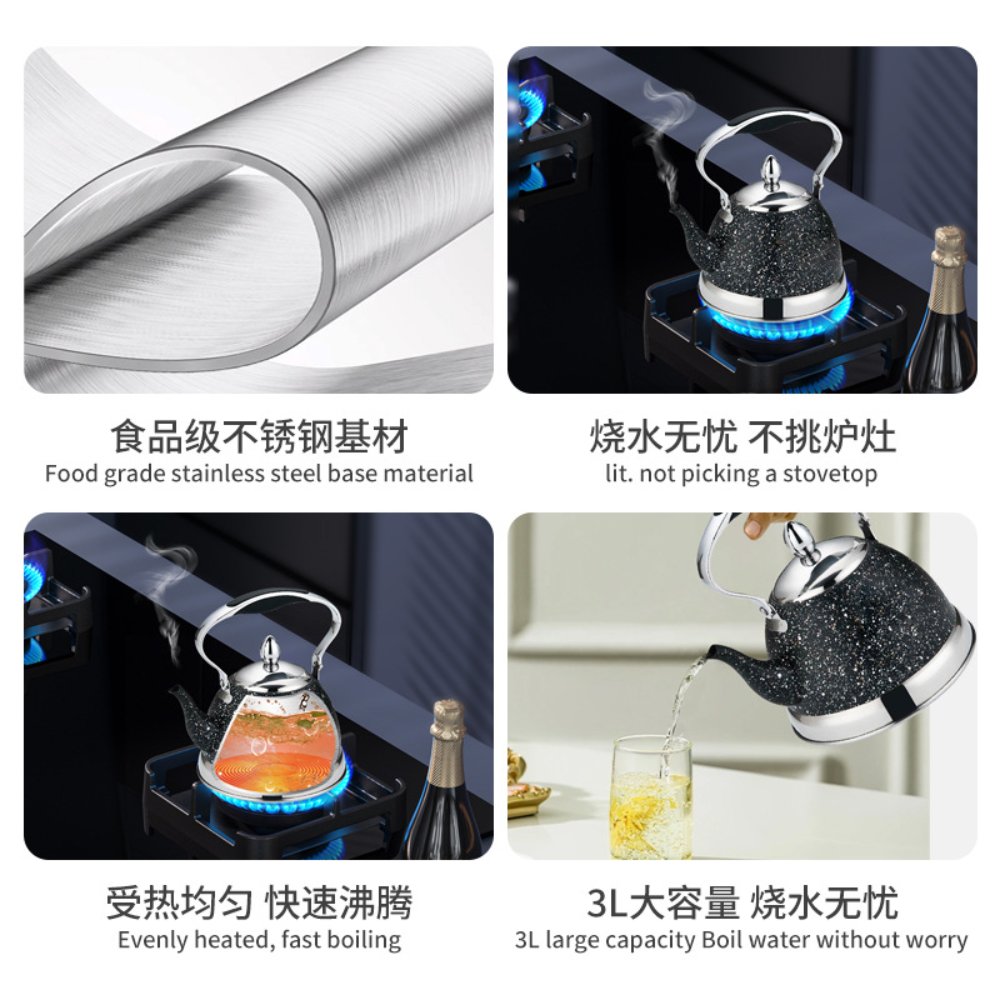 2-Piece Whistling Kettle Set – 3L & 1L Stainless Steel, Fast Boil, Safe Cool-Touch Handles