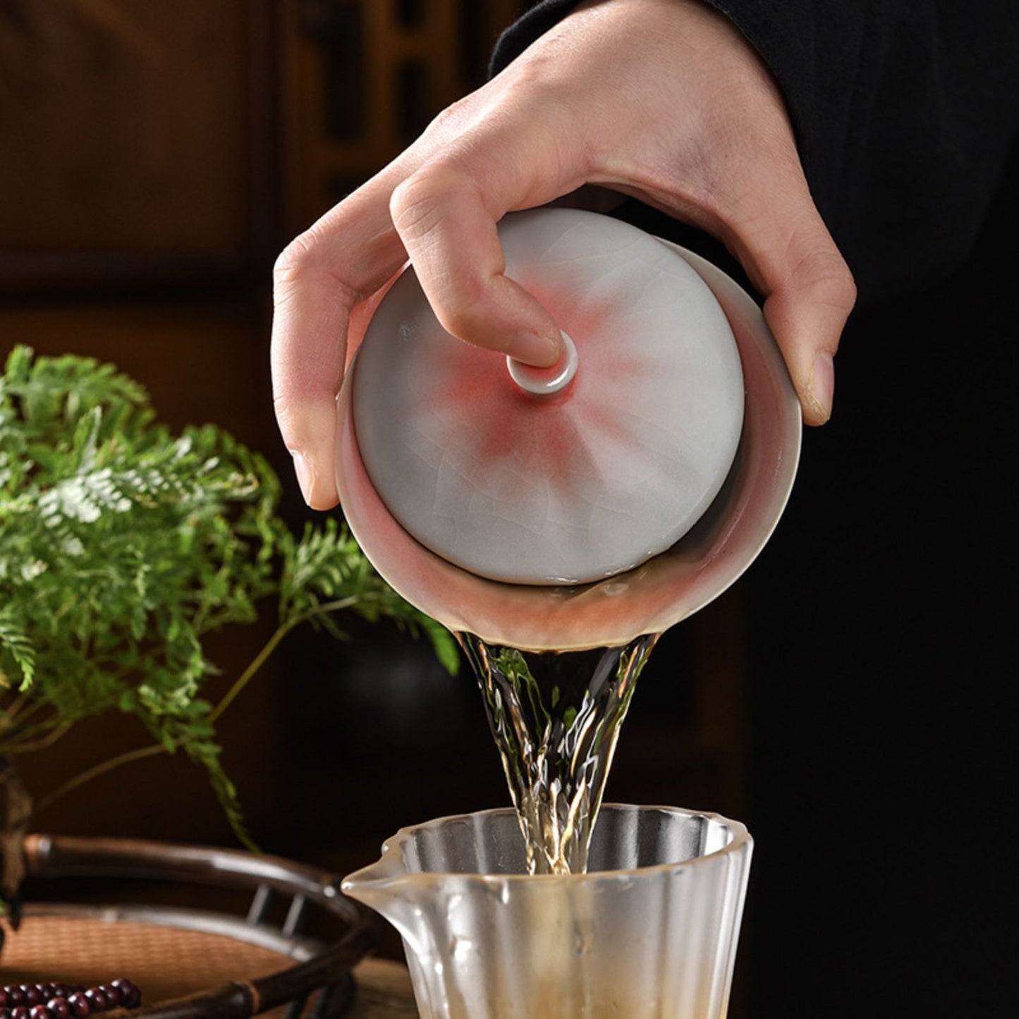 Ru Kiln Red Hue Bone China San Cai Gaiwan Gongfu Tea Set