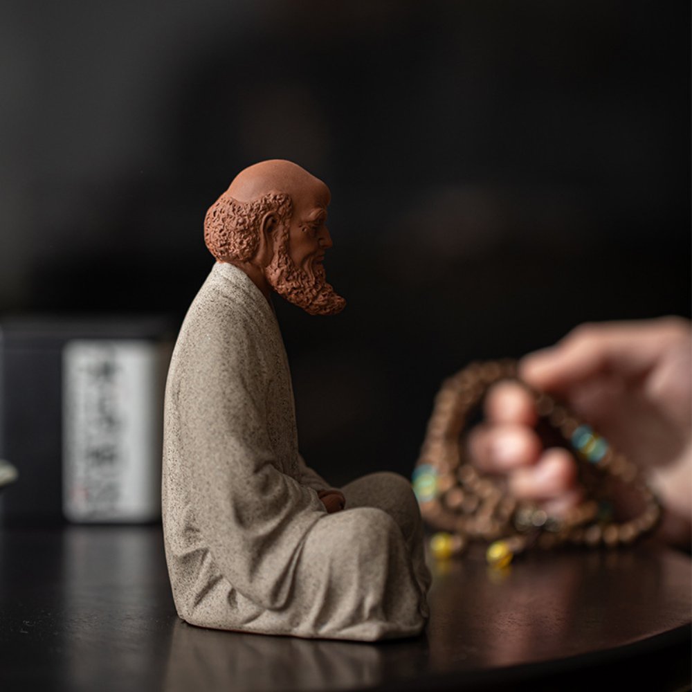Handcrafted Purple Clay Bodhidharma Tea Pet – Tea Table Decorative Figurine