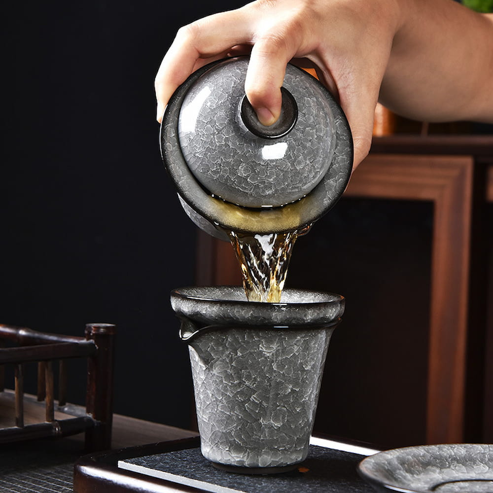 Black Ice Ceramic Gaiwan Gongfu Tea Set with Gift Box – Complete Chinese Tea Set