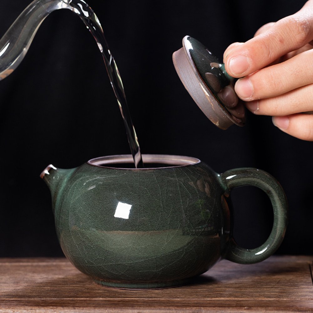 Longquan Celadon Iron-Core Cracked-Glaze Xishi Teapot Gift Box, 10 fl oz (300ML)