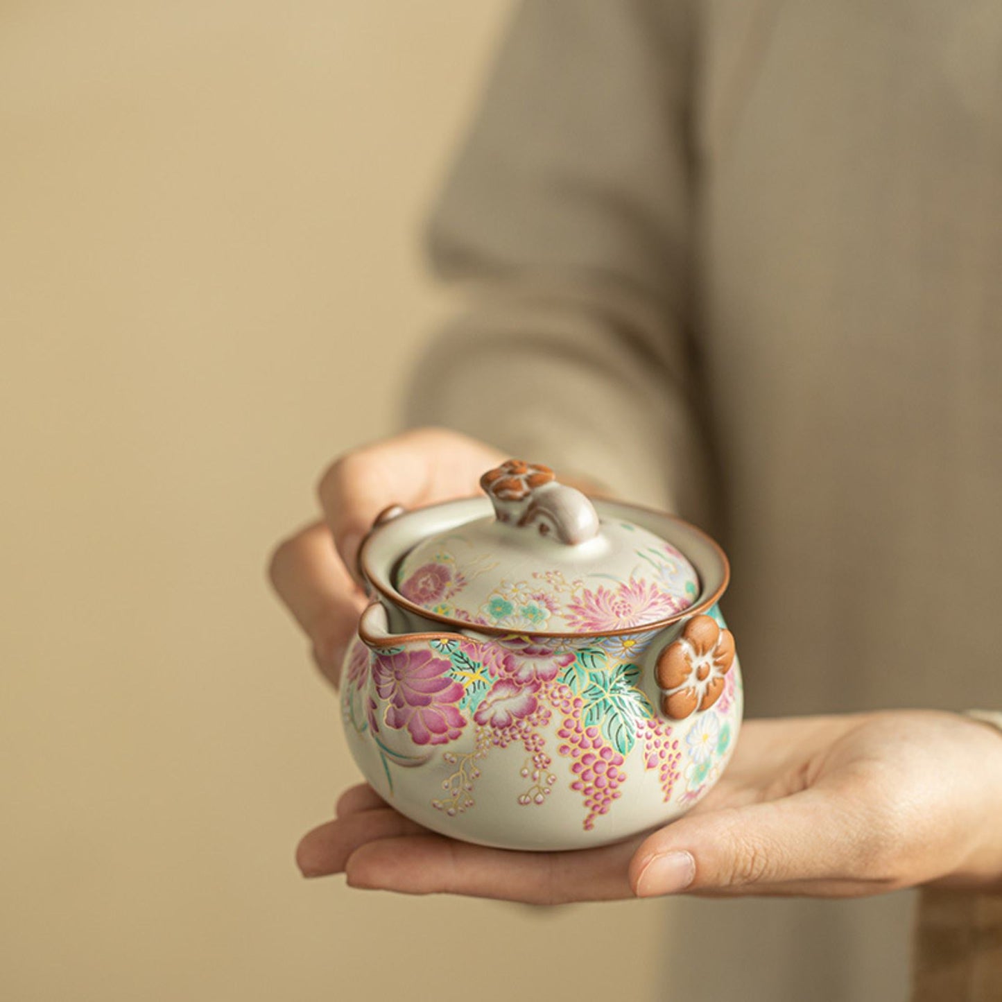 Creamy Glaze Mini Garden Tea Set – One Teapot, Two Cups with Gift Box
