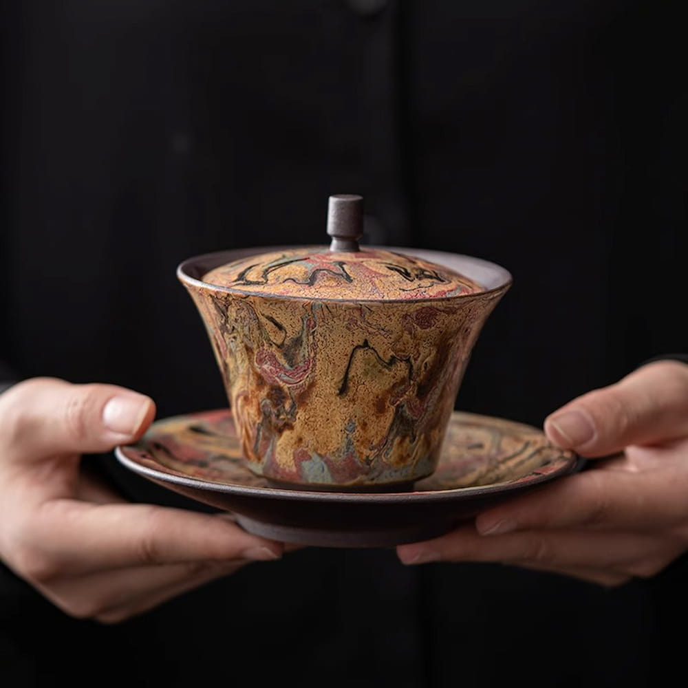 Handmade Dunhuang-Style Ceramic Gaiwan Cup – Hand-Painted Clay Gaiwan for Gongfu Tea