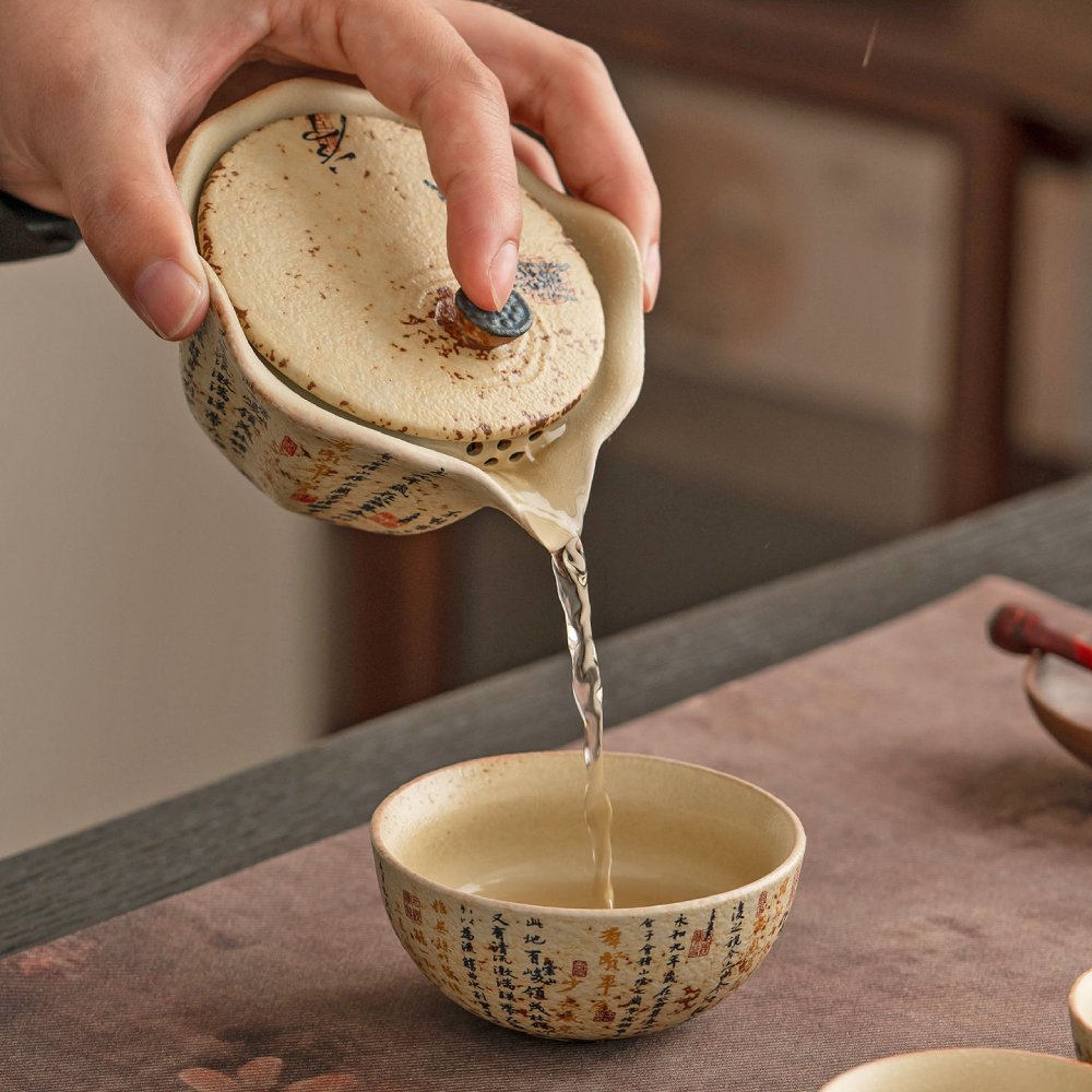 Blue & White Firestone Red Lanting Xu Lotus Leaf Travel Tea Set – Portable Gongfu Tea Set for Adults