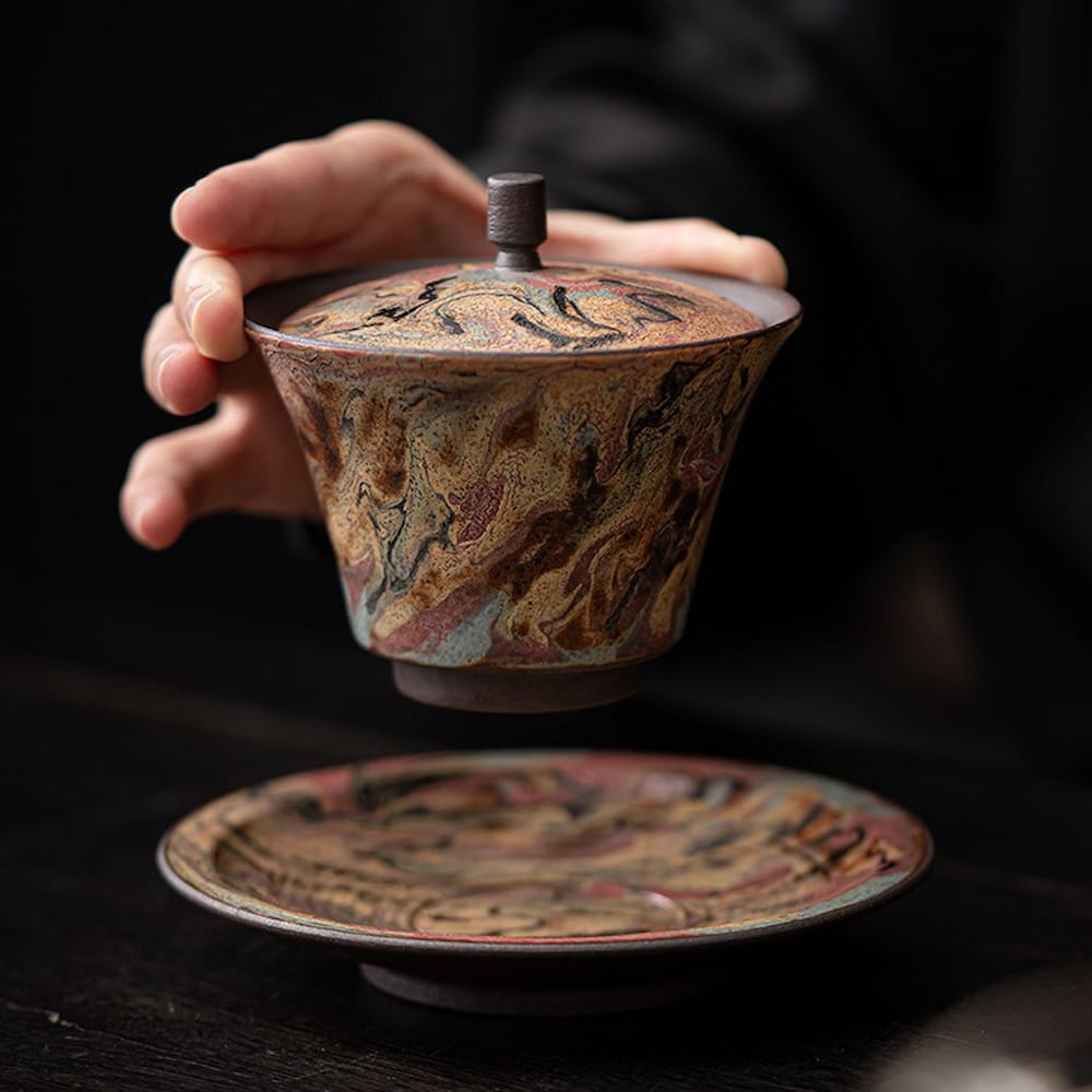 Handmade Dunhuang-Style Ceramic Gaiwan Cup – Hand-Painted Clay Gaiwan for Gongfu Tea