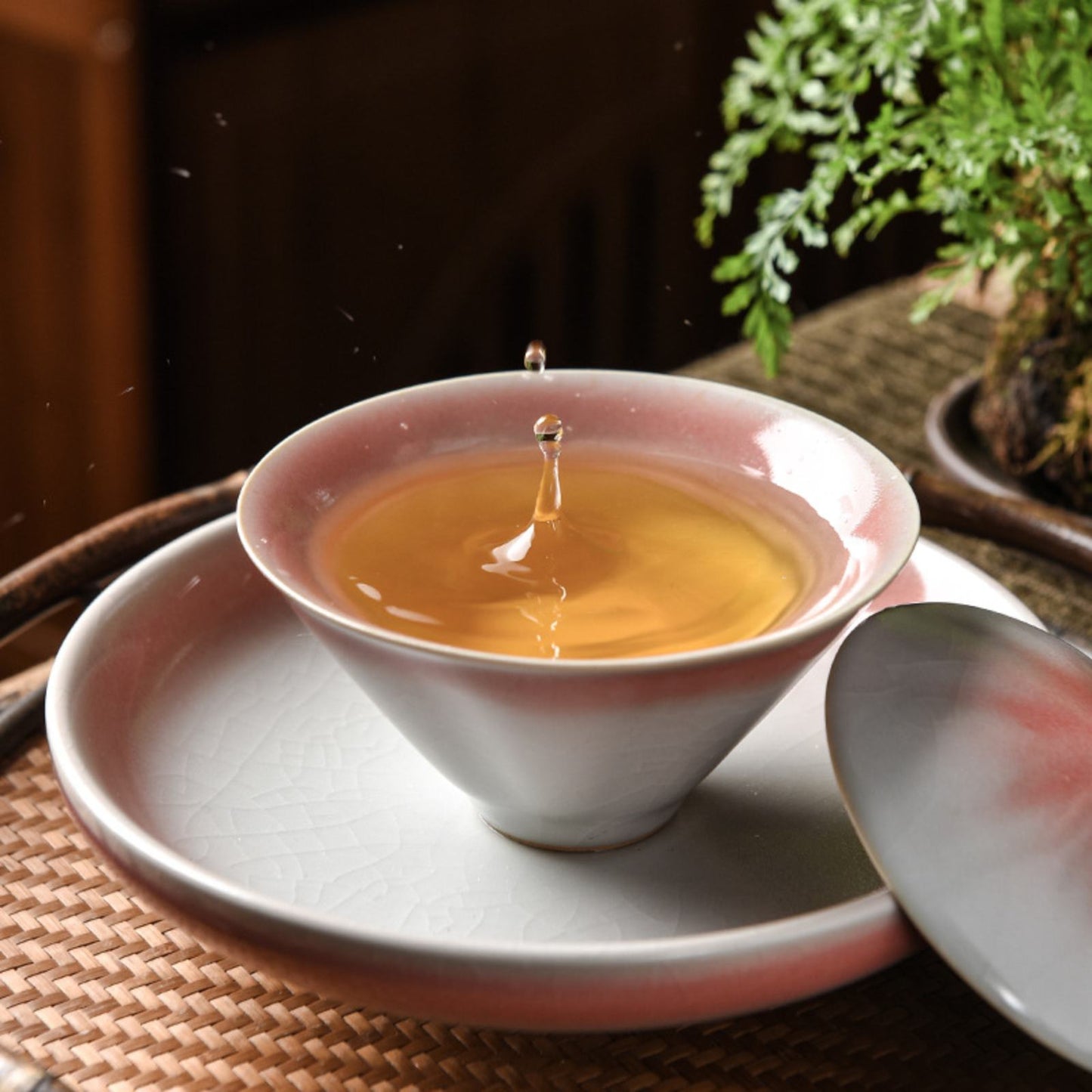 Ru Kiln Red Hue Bone China San Cai Gaiwan Gongfu Tea Set