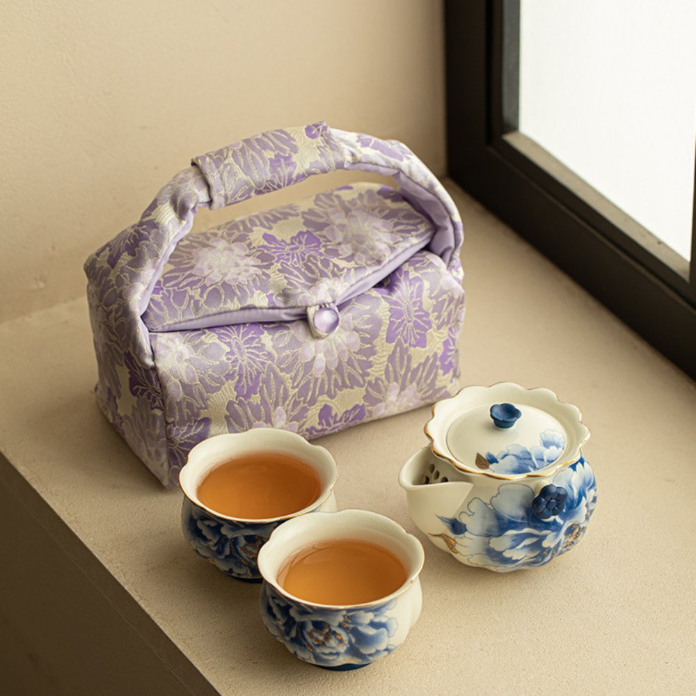 Peony Outdoor Travel Tea Set for 2 – Teapot and 2 Cups with Carrying Case