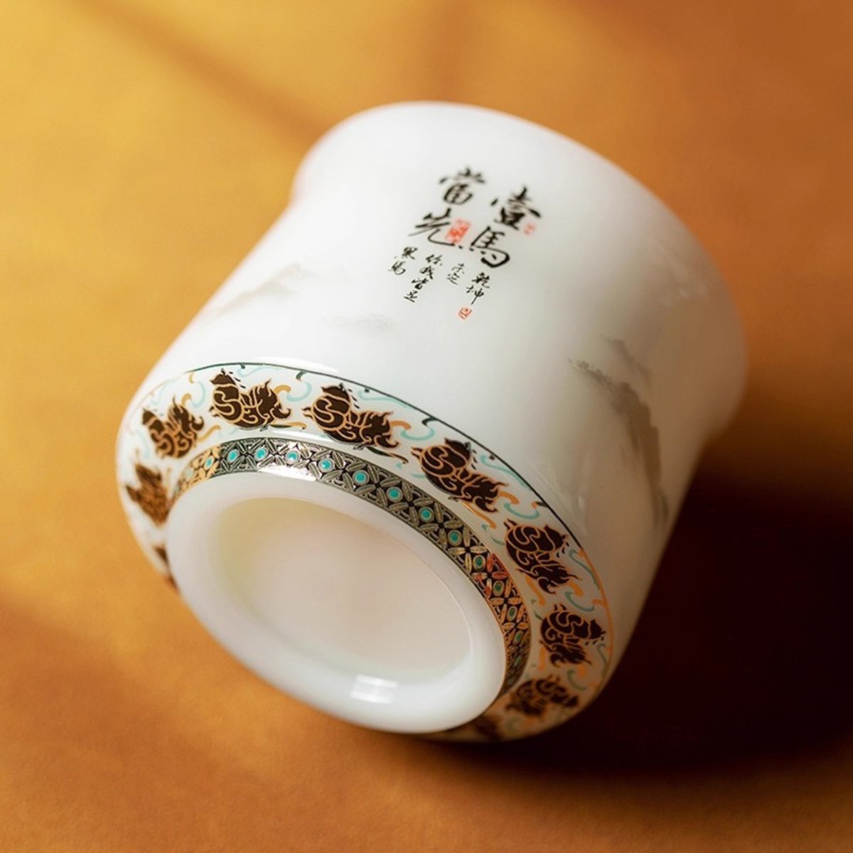 Puyu White Porcelain Black Horse High-End Owner’s Tea Cup Gift Box 3.4 fl oz