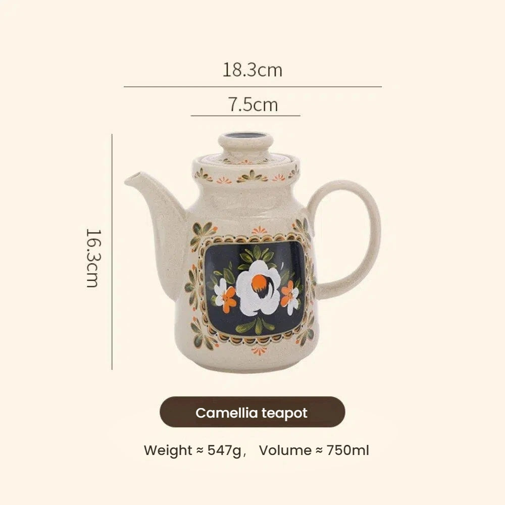 French Vintage Camellia Tea Set Gift Box – Porcelain Teapot & Cups for Two, Elegant Afternoon Tea