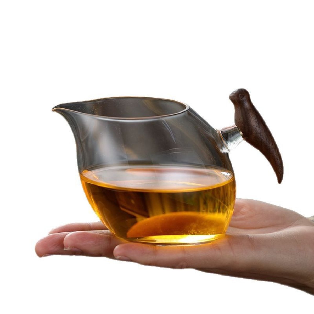 Joyful Brow Japanese-Style Glass Fairness Cup with Wooden Handle – High Borosilicate Tea Pitcher