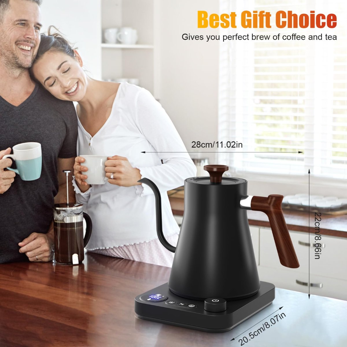 Variable Temperature Gooseneck Electric Kettle 0.9L – Fast Heating, 304 Stainless Steel for Tea