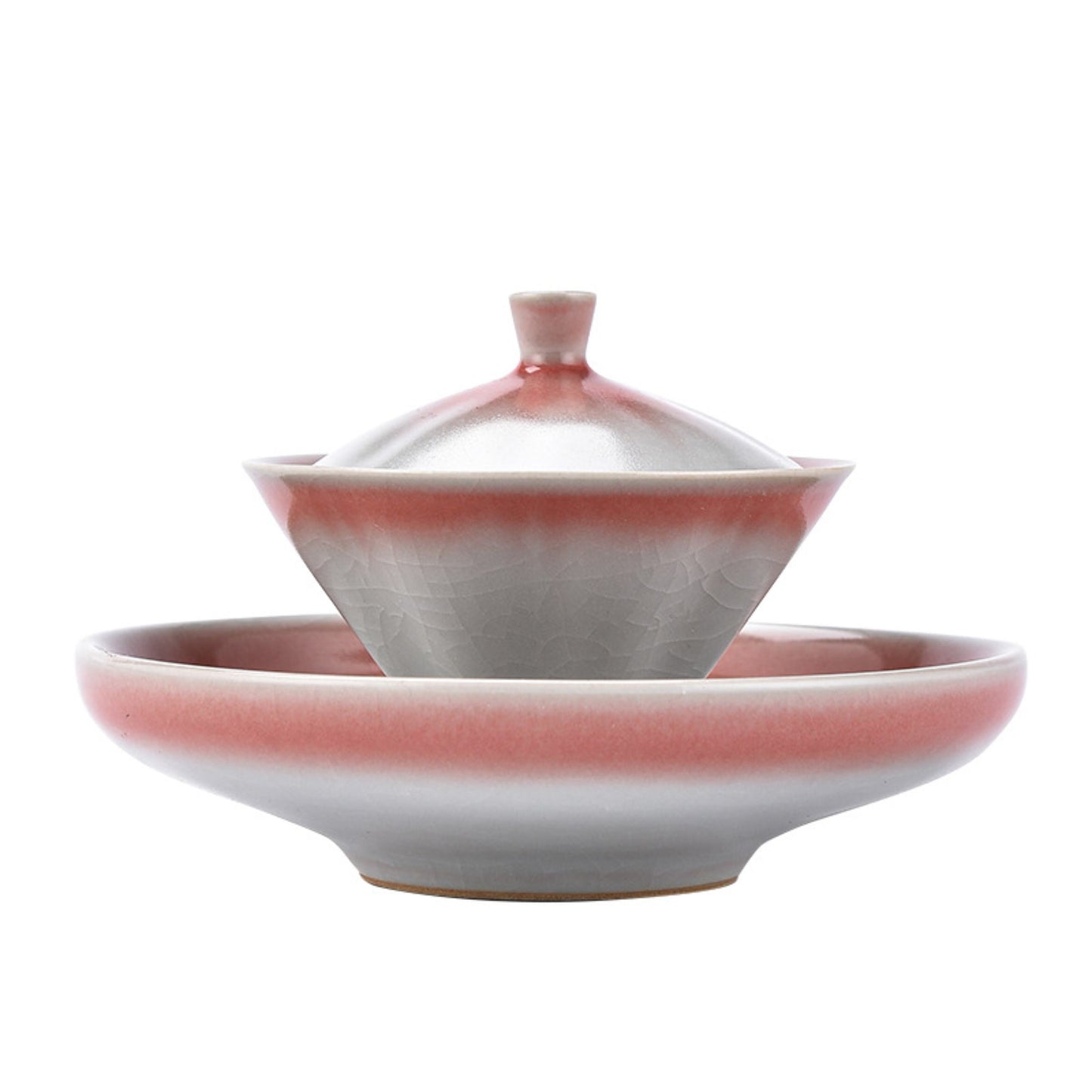 Ru Kiln Red Hue Bone China San Cai Gaiwan Gongfu Tea Set on Tray