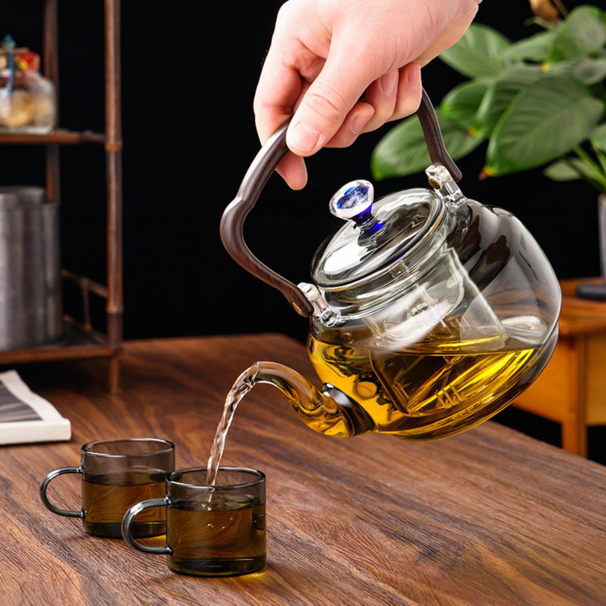 Smoky Gray Glass Kettle – 1200ml Heat-Resistant Stovetop Kettle