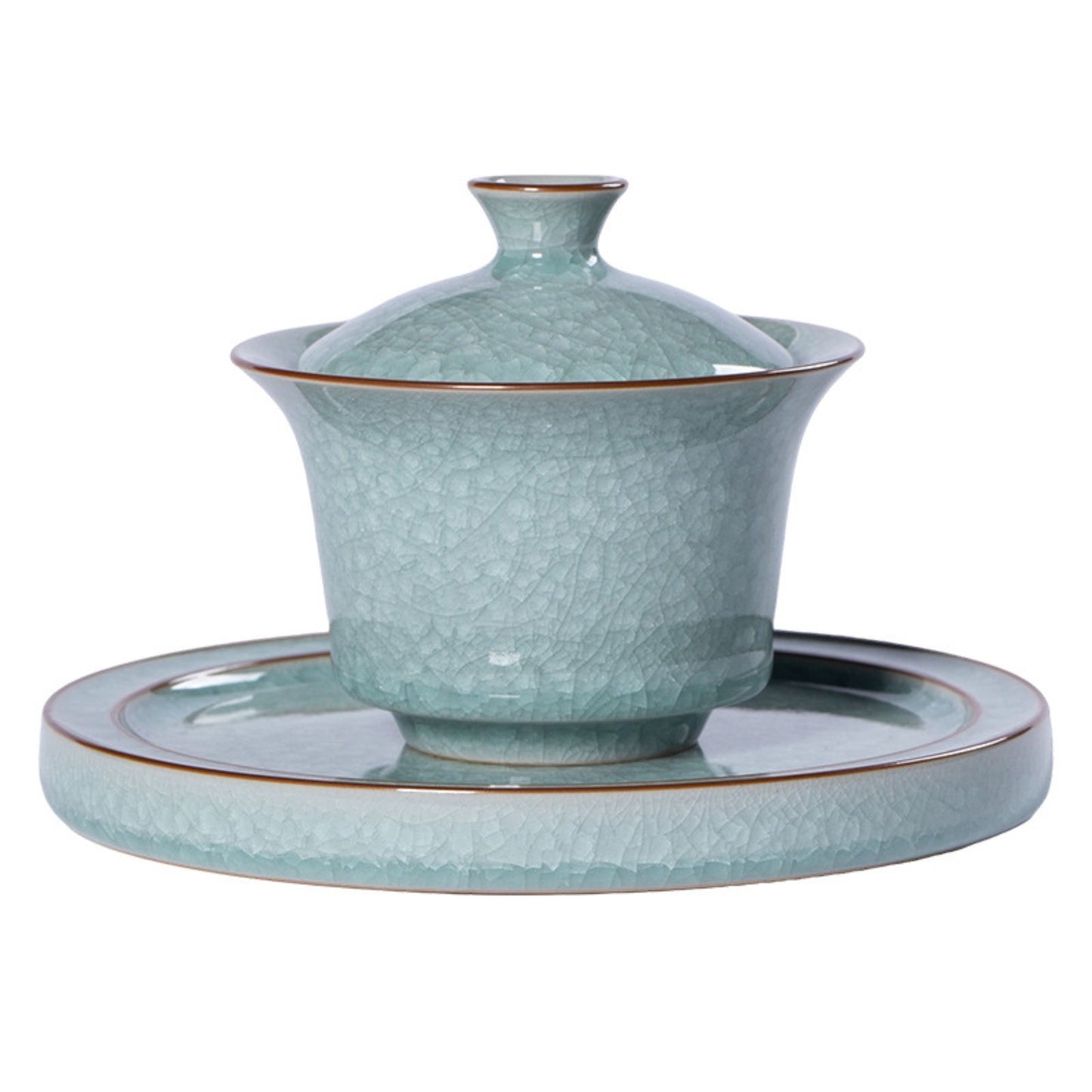 Large Longquan Celadon Ice-Crystal Gaiwan with Tray 170ML – San Cai Ceramic Tea Bowl