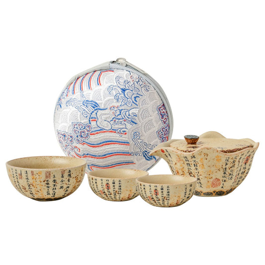 Blue & White Lotus Leaf Travel Tea Set – Portable Gongfu Tea Set for Adults