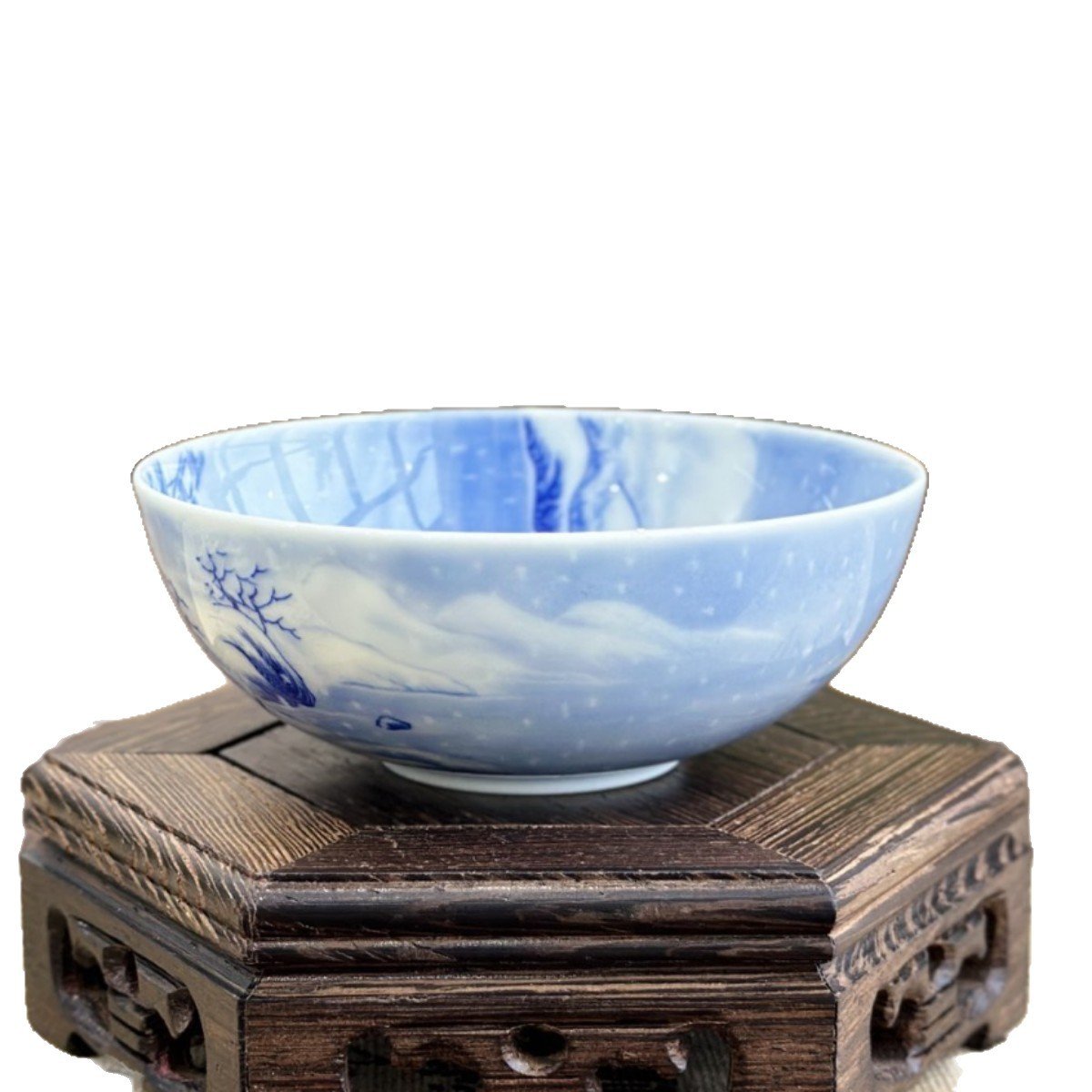 Hand-Painted Blue & White Snow Scene Pu-erh Tea Cup – Luxury Retro Chinese Gongfu Tea Cup, 3oz