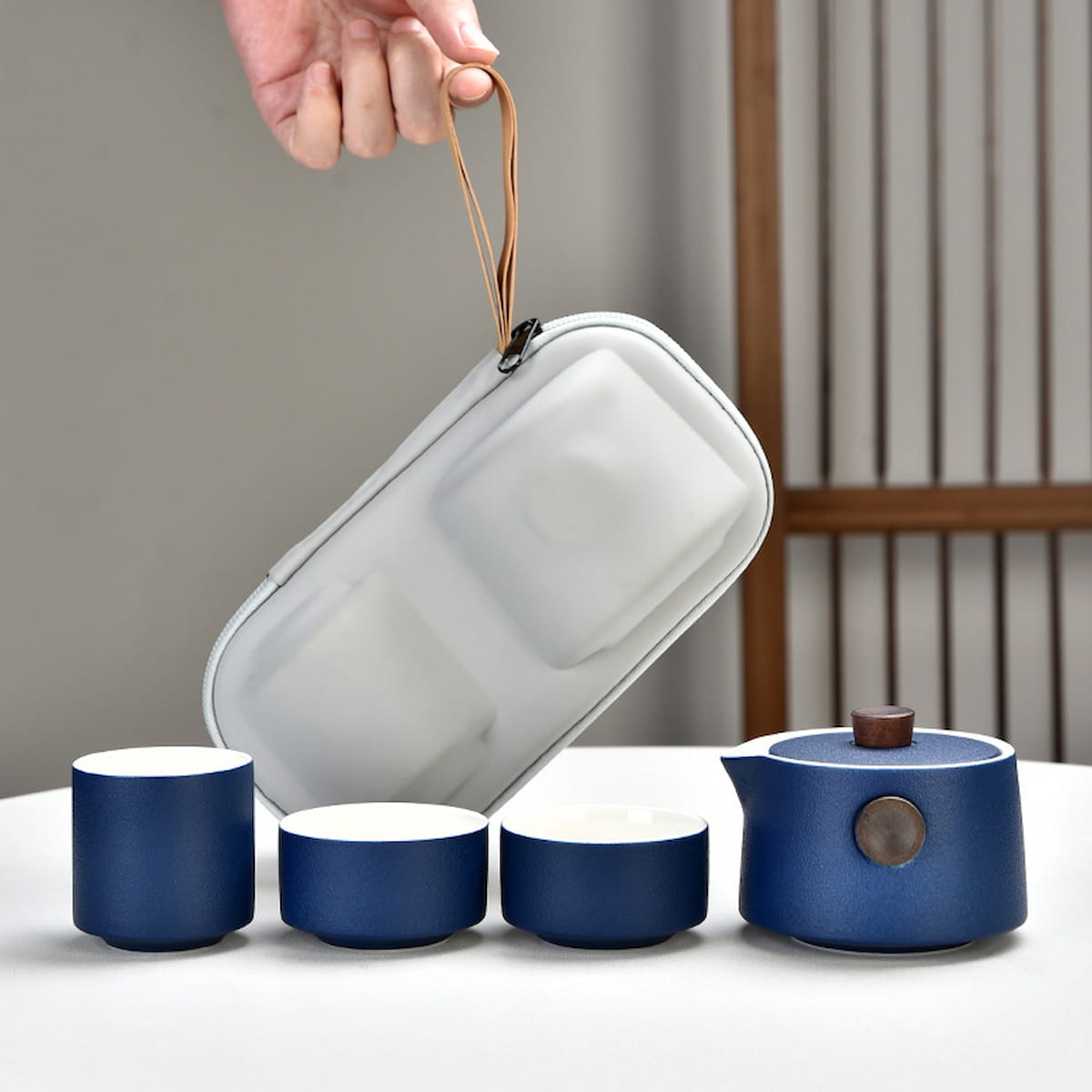 Minimalist Travel Gongfu Tea Set – Complete Chinese Ceramic Tea Set with Teapot, 3 Cups & Carrying Case