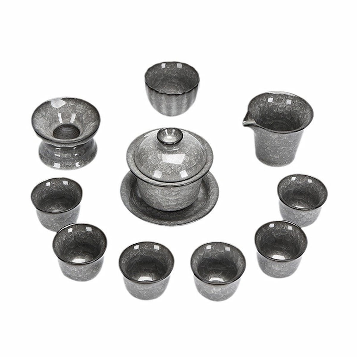 Black Ice Ceramic Gaiwan Gongfu Tea Set with Gift Box – Complete Chinese Tea Set