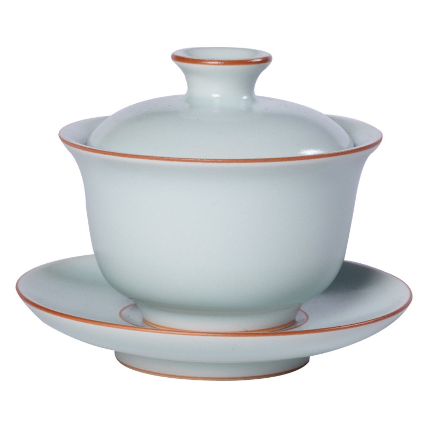 Longquan Celadon Porcelain Gaiwan with Gold Line and White Accents in Gift Box