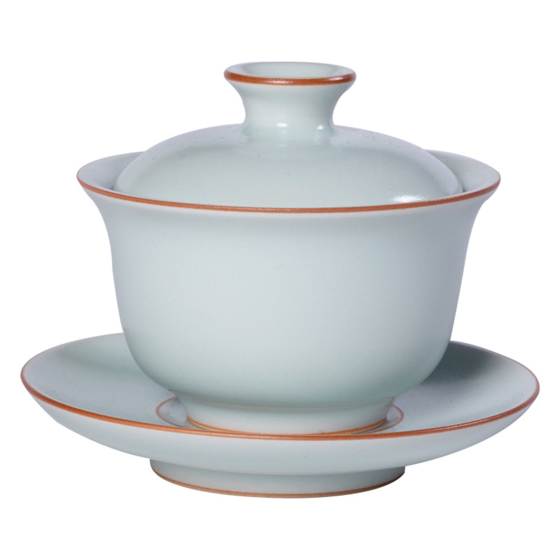 Longquan Celadon Porcelain Gaiwan with Gold Line and White Accents in Gift Box