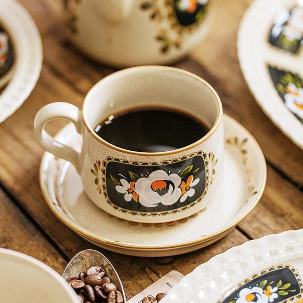 French Vintage Camellia Tea Set Gift Box – Porcelain Teapot & Cups for Two, Elegant Afternoon Tea