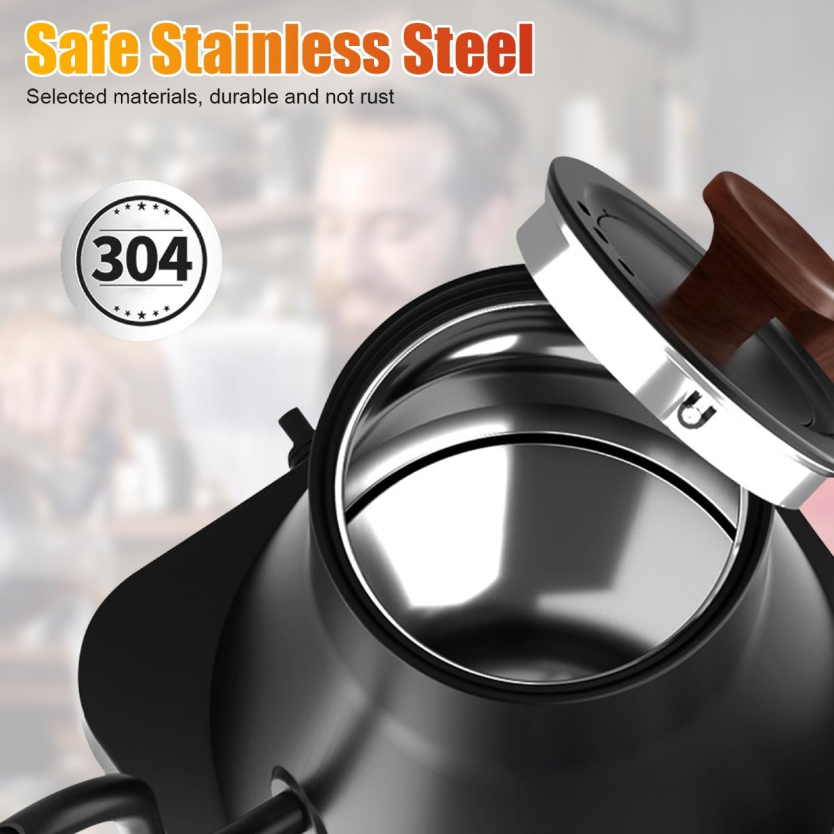 Variable Temperature Gooseneck Electric Kettle 0.9L – Fast Heating, 304 Stainless Steel for Tea