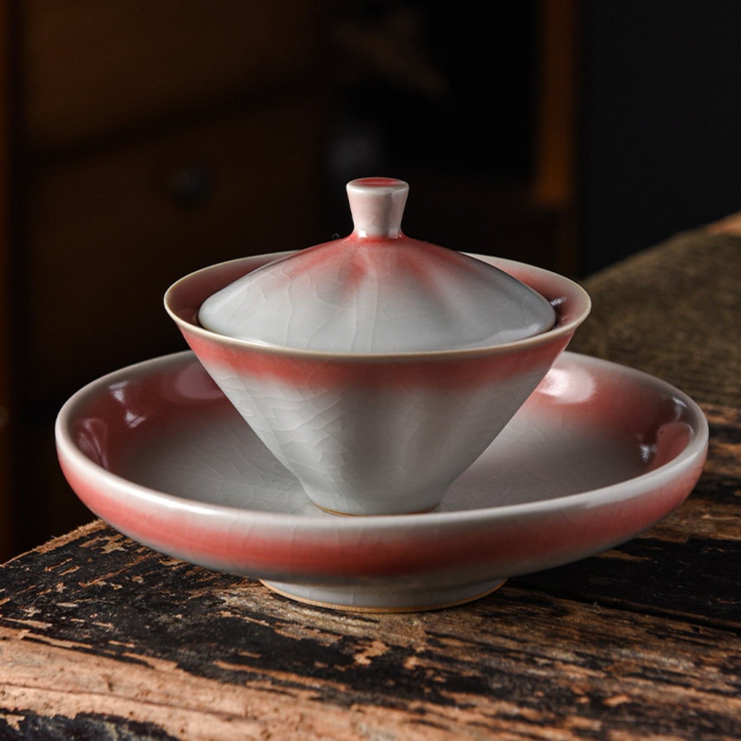 Ru Kiln Red Hue Bone China San Cai Gaiwan Gongfu Tea Set