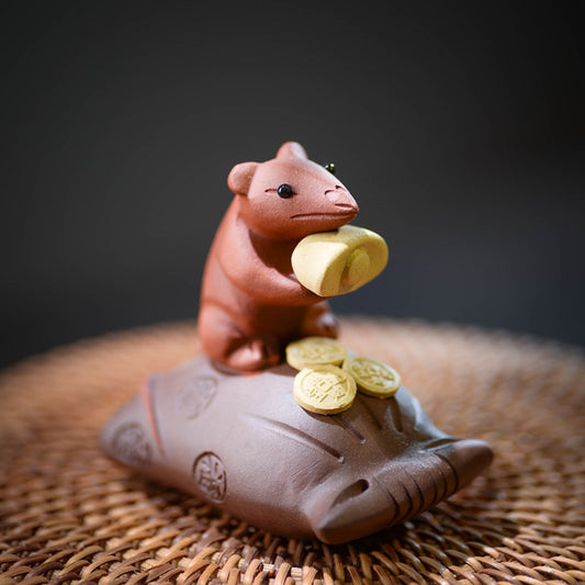 Handmade Purple Clay Mouse Treasure Tea Pet – Chinese Kung Fu Tea Table Decoration Figurine