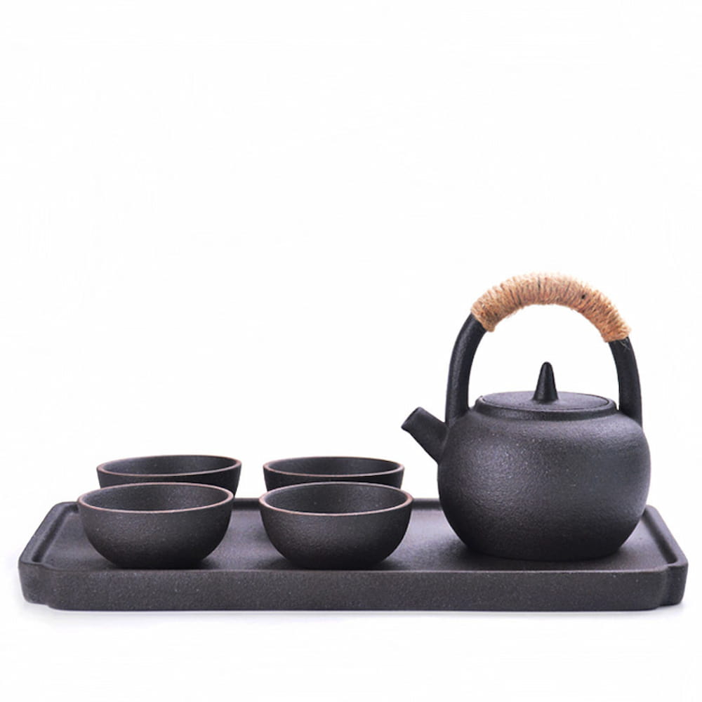 Handcrafted East Asian-Style Kiln-Glazed Gongfu Tea Set – Teapot, Tray, and Cups