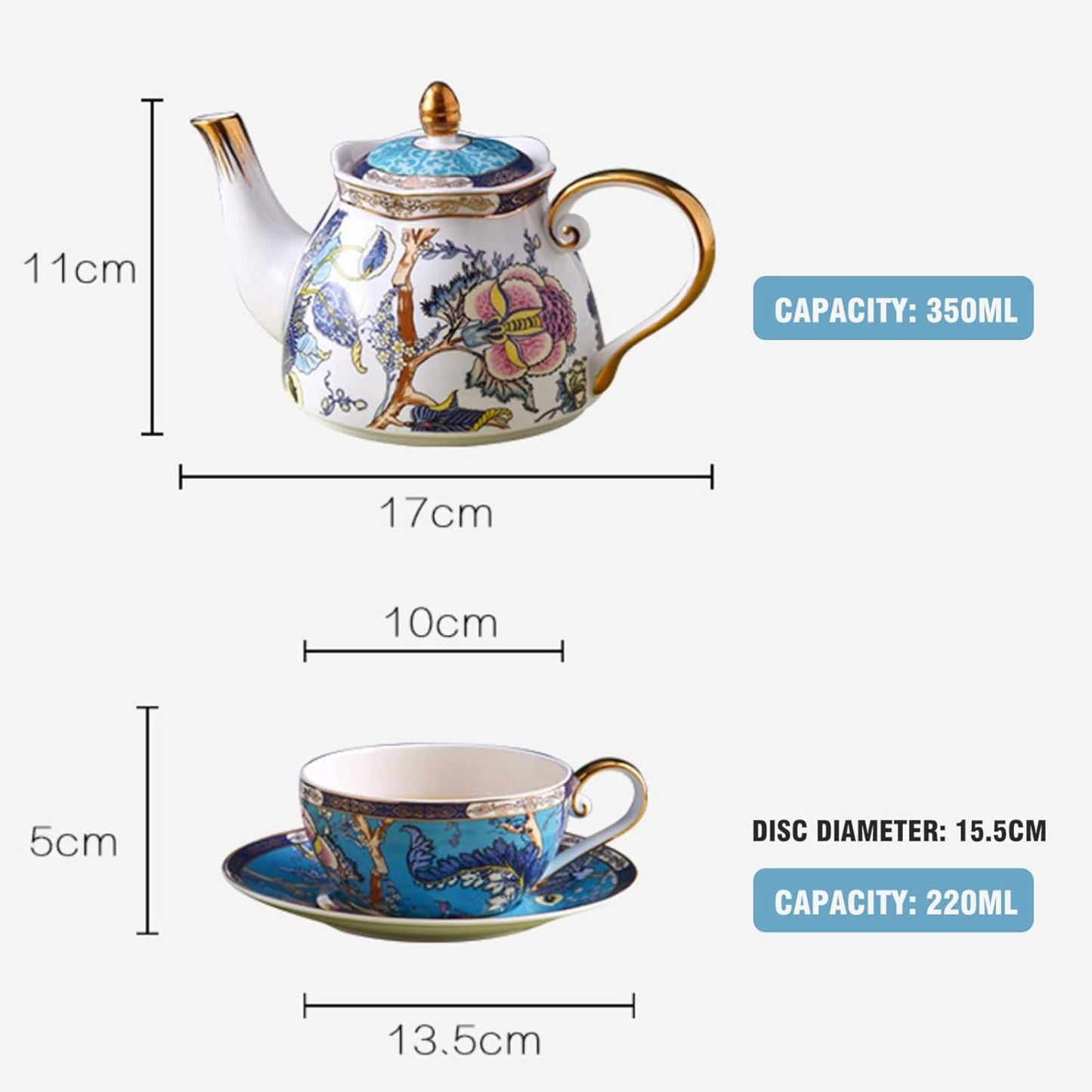 English Bone China Tea-for-One Set – 1 Teapot, 1 Cup & Saucer, Gift Box