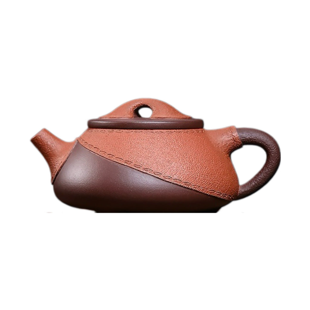 Handcrafted Yixing Zisha leather stone ladle teapot with original purple clay texture