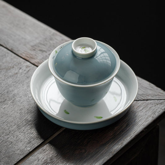 Celadon Hand-Painted Porcelain Gaiwan Tea Set 5 oz