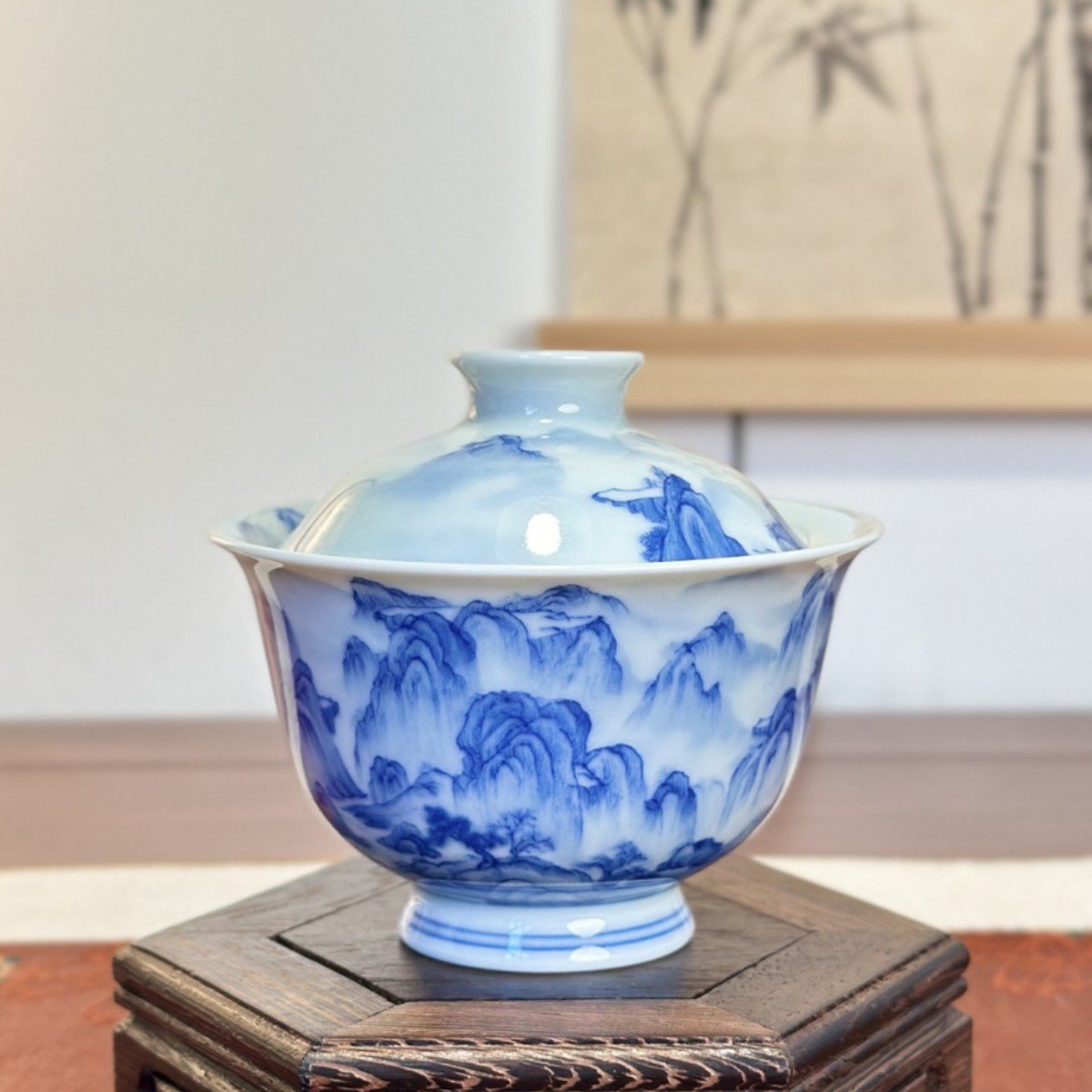Hand-Painted Blue & White Gaiwan Tea Set – Jingdezhen Gongfu Porcelain (3-Piece)