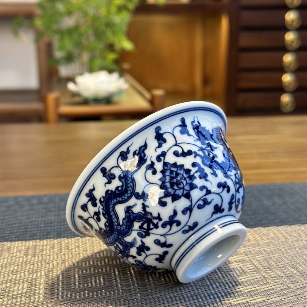 Hand-Painted Blue & White Double Dragon Gaiwan Tea Set with Tray – Jingdezhen Artisan (3-Piece Set)