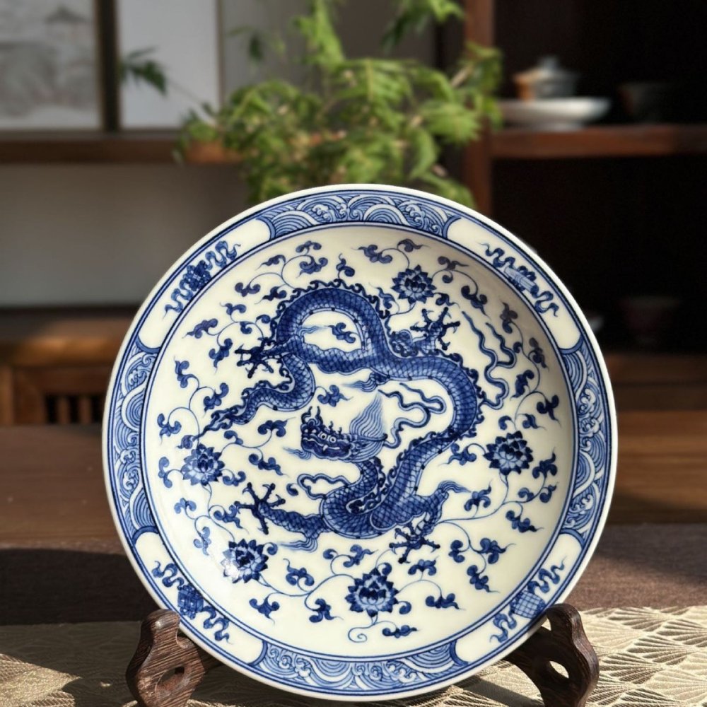 Hand-Painted Blue & White Double Dragon Gaiwan Tea Set with Tray – Jingdezhen Artisan (3-Piece Set)