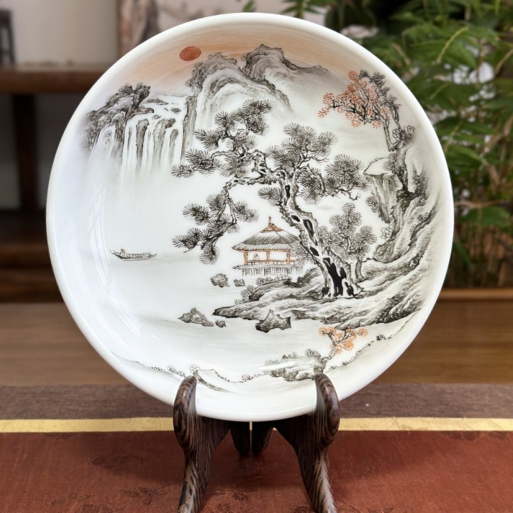 Ink-Painted Three-Piece Gaiwan Tea Set – Traditional Chinese Sunrise Design with Gift Box